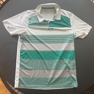 Oakley Men's Polo Shirt with Green and White Stripes